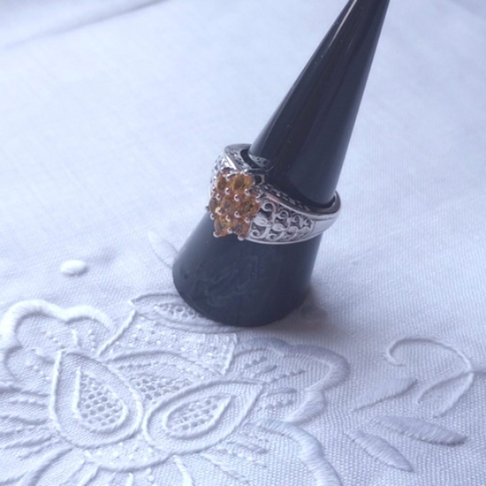 Cluster citrine yellow open scroll work ring